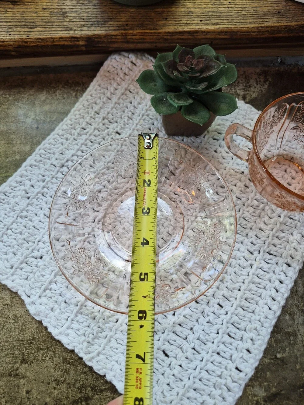 2pc. Vintage FEDERAL GLASS SHARON CABBAGE ROSE PINK TEA CUP & SAUCER Set